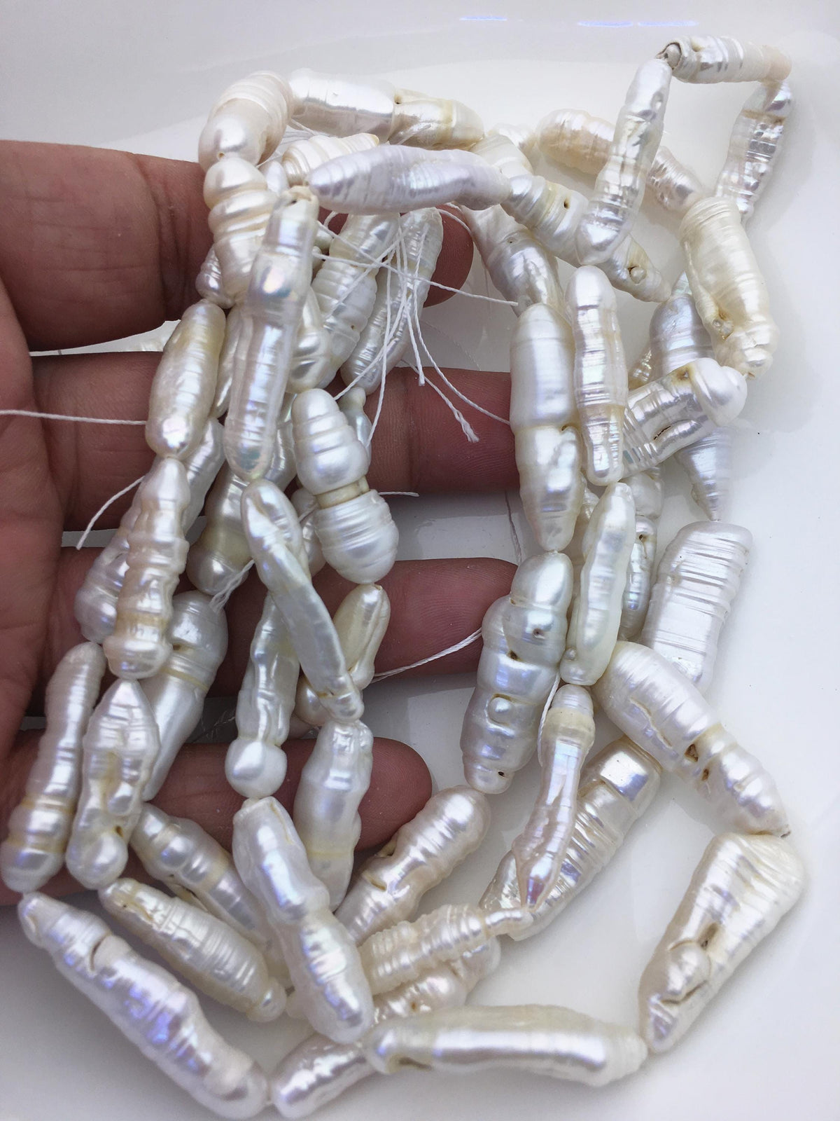 4 strands A 6-13mm white Thick Keshi Biwa Pearl Necklace,ZS-200-120-9