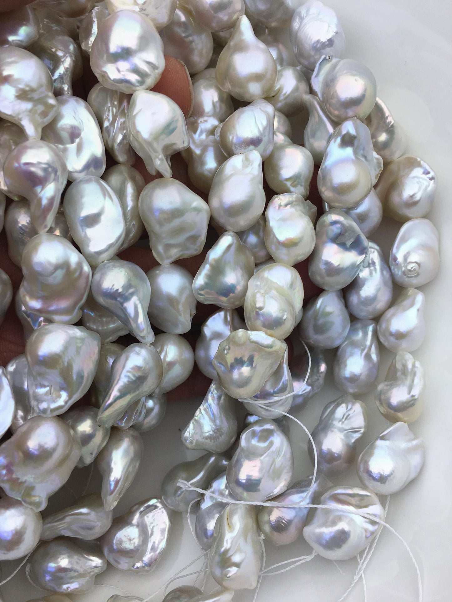 15.5'' AAA 13-15mm White flame ball freshwater pearl,FL15-3A-7-2