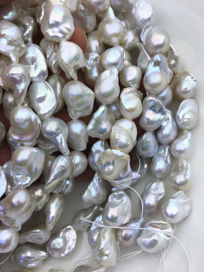 15.5'' AAA 13-15mm White flame ball freshwater pearl,FL15-3A-7-2