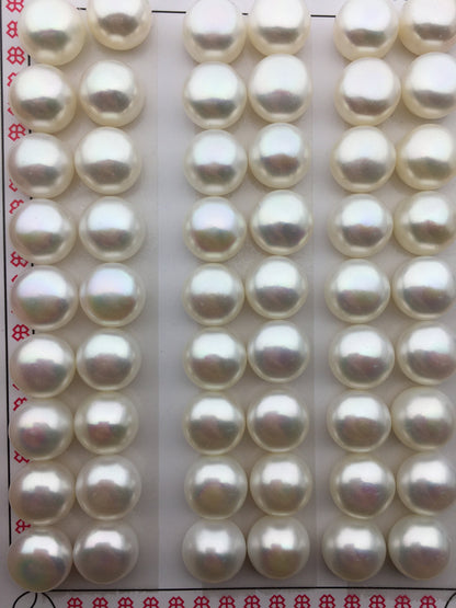 2 pairs AAA+ 9.5-10mm button round freshwater pearls pairs,earring material,flat back pearl pair,half drilled,BTN9-4A-2