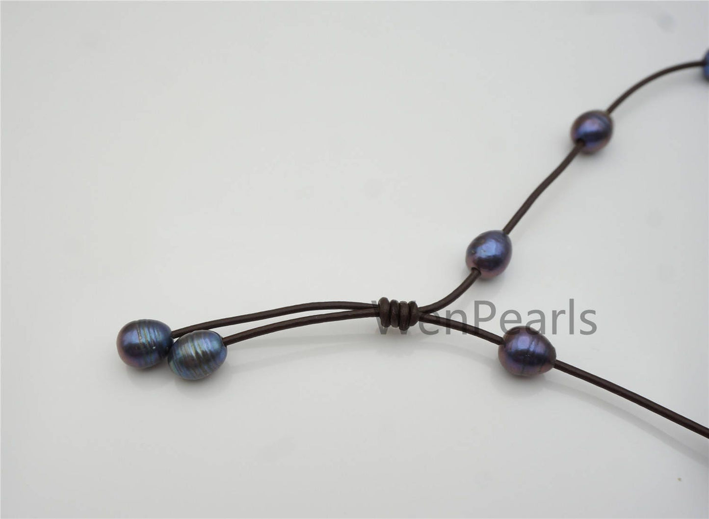 Deep Blue Rice Pearl Leather necklace, Freshwater pearl, Birthday,Black Leather Pearl necklace,Select leather color,Le4-080