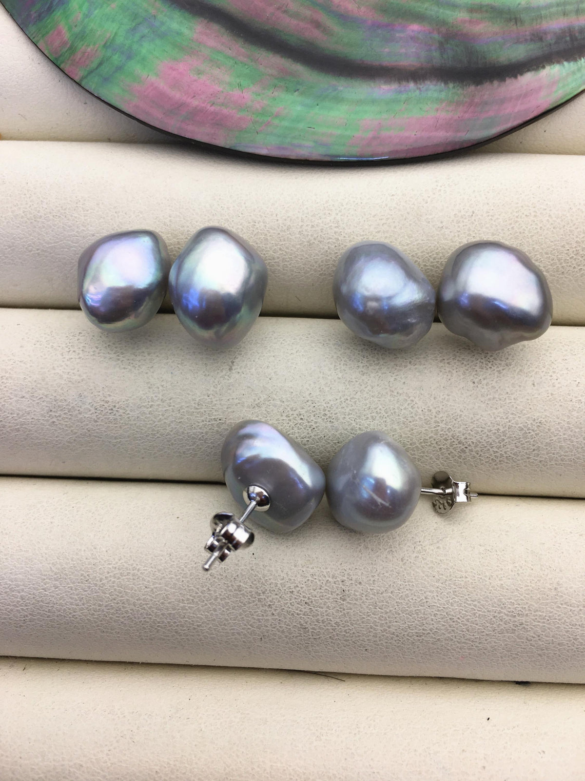1 pair AAA 11mm Gray Nugget baroque stud earrings - Freshwater Pearls earrings - SE3-T17