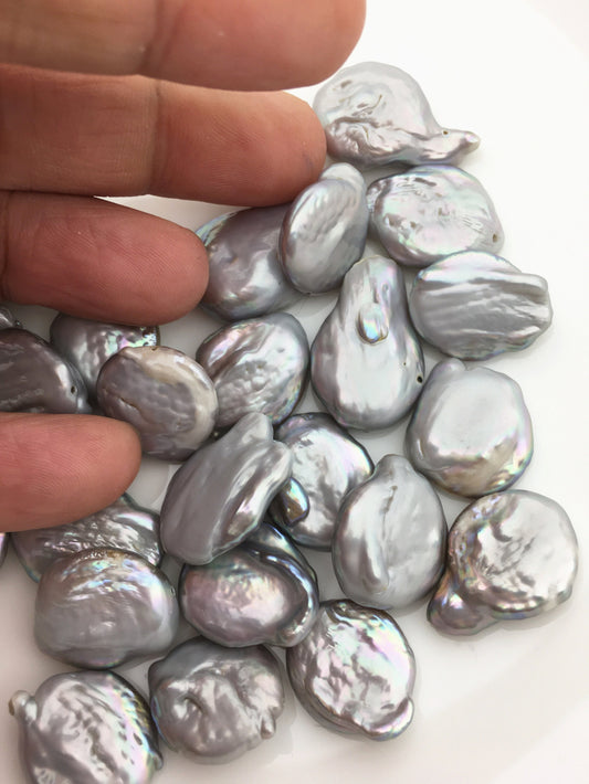 10pcs AA 16-17mm gray coin freshwater pearls,1.0mm through hole,COIN16-T2