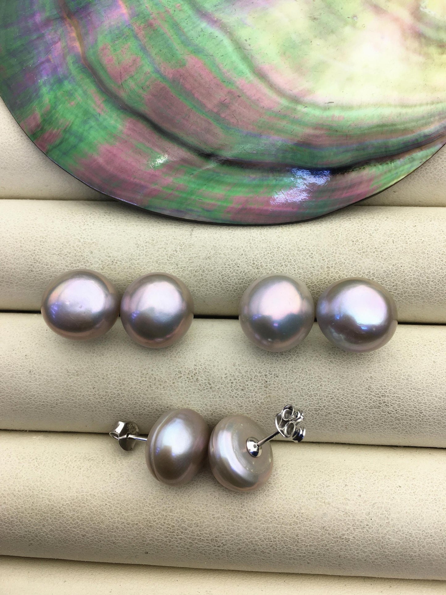 2 pairs AA+ 11.5-12mm big gray baroque round Pearl Stud Earrings,S925 sterling sliver,freshwater pearl earrings,Wedding,SE1-069-6