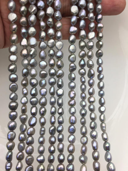 AAA 6-6.5mm gray nugget freshwater pearls,3A baroque pearl,irregular nugget freshwater pearl strand,LM6-3A-20
