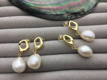 AAA 11mm big white baroque pearl stud earrings,wedding pearl earrings,SE3-131-36