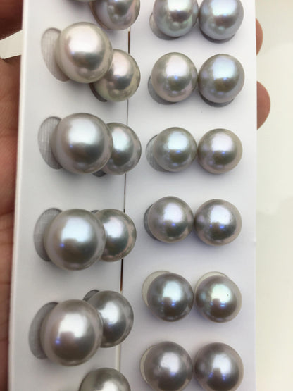 2 pairs AAA 11-12mm gray round freshwater pearl pair,half hole,RP11-3A-7