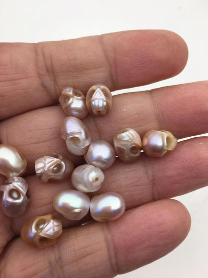 13pcs AAA 8mm puprle HandMade Carved Skull Freshwater Pearl Beads For necklace pendant,CAC-T7