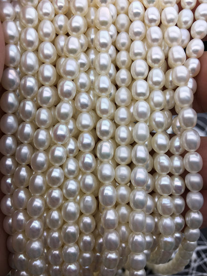 AAA 4-5mm*5.3–6.7mm white oval freshwater pearls,Cultured white rice freshwater pearls bead,LR4-3A-40