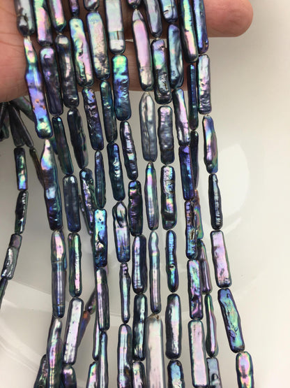 15.5'' AAA 5-6mm Black Blue rectangle pearls,ZS-80-25-19