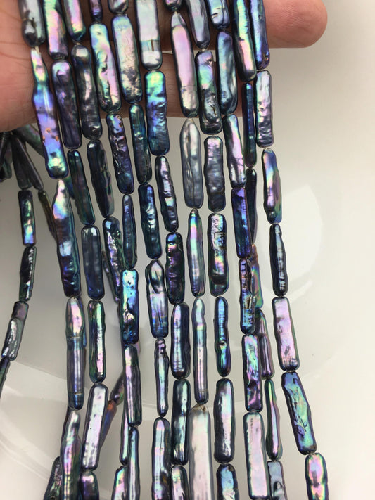 15.5'' AAA 5-6mm Black Blue rectangle pearls,ZS-80-25-19
