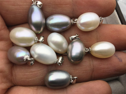 AAA 10x12.5-15mm White/Gray LONG oval pearl pendant necklace,Select Pearl Color - Rice Pearl necklace - NC1-017