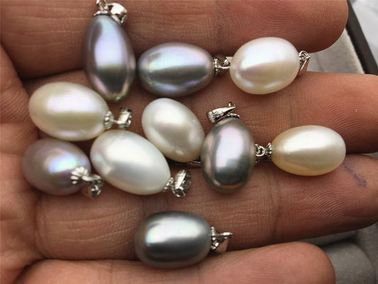 AAA 10x12.5-15mm White/Gray LONG oval pearl pendant necklace,Select Pearl Color - Rice Pearl necklace - NC1-017