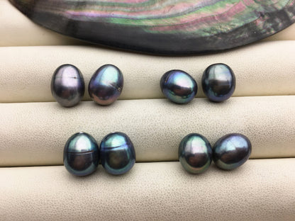 2 pairs AA+ 9.4-10.3mm deep blue green rice freshwater pearls,for make dangle pearl earrings,LR10-T5