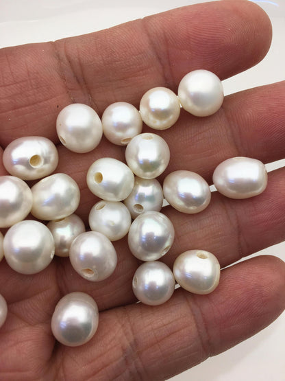 30pcs AA+ 8.3-9.3mm white potato freshwater pearls,2.2mm large hole,CR9-T5