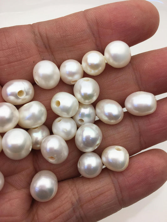 30pcs AA+ 8.3-9.3mm white potato freshwater pearls,2.2mm large hole,CR9-T5