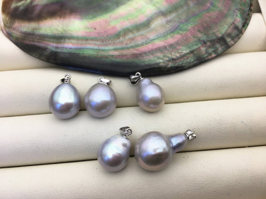 1pc AA+ 11-13mm Big Gray Drop freshwater Pearl pendant,sterling silver,NC1-T52