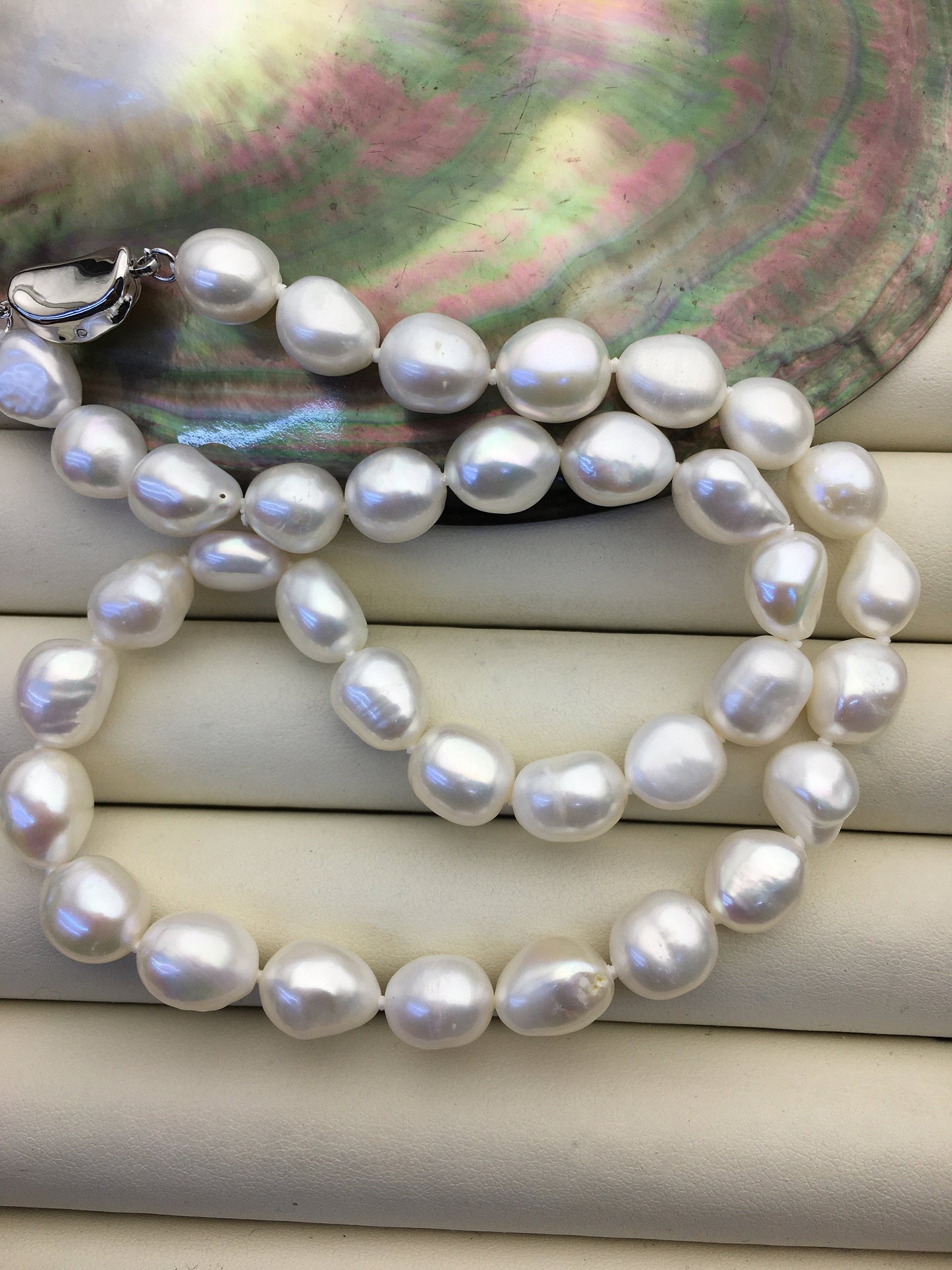 17.5'' AAA 10mm big white nugget freshwater Pearl necklace,NPN1-010