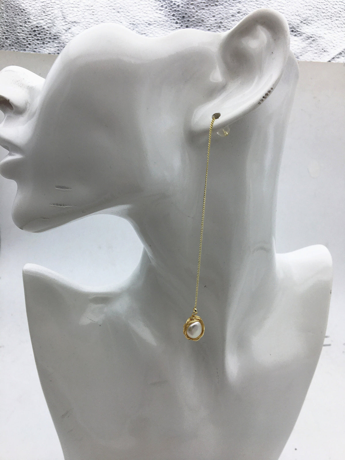 Handmade baroque pearl long stud earrings,earring with white baroque Natural Pearl,SE3-120-13