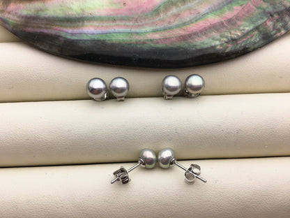 1 pair AAA 6-7mm tiny light gray pearl stud earrings,Sterling Silver,SE1-T15