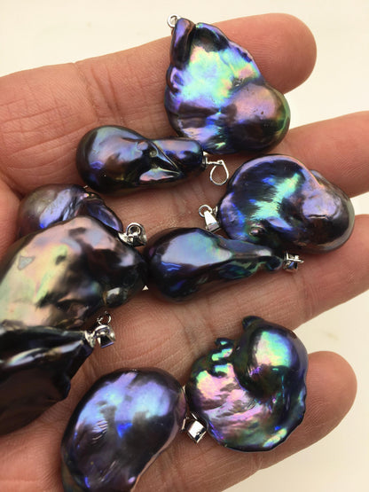 5pcs AA+ 13-20mm black rainbow baroque pearl pendant necklace,S925 Sterling silver pendant,NC1-008-1