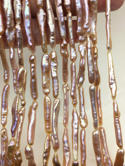 15.5'' AAA 5-7mm natural light purple rainbow Toothpick pearls,ZS-80-25-5