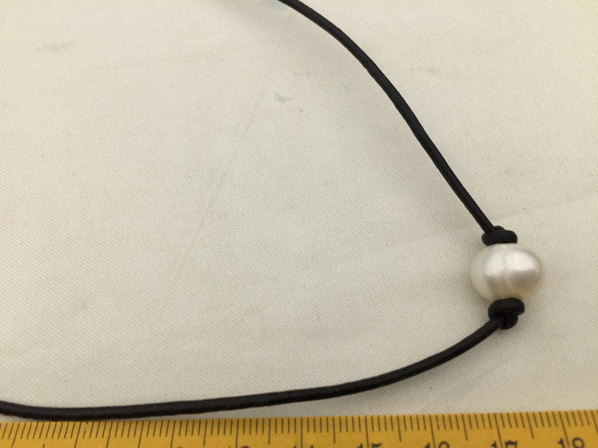 Leather Pearl Choker,AA Pearl,Pearl Leather Necklace, bracelet,White Freshwater pearl, Black Leather Pearl necklace,Le3-035