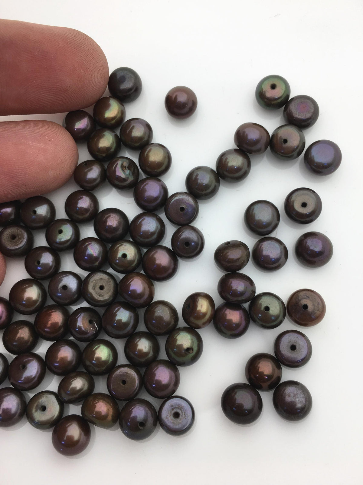 50pcs AA+ 7-8mm brown button round freshwater pearl,half drilled,BTN7-T7