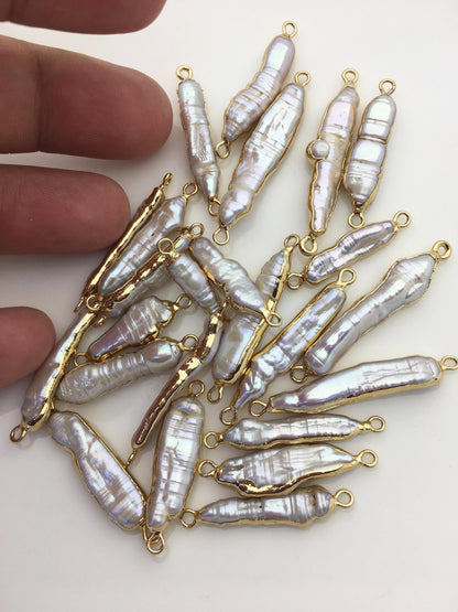 10pcs AA+ 5-8mm white biwa Pearl connector with Gold Electroplated Edge for make Earrings bracelet necklace,EDG-015