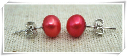 AAA 8mm Red Pearl Studs Earrings,Love,Silver Post Earrings,Large Pearl Earring,SE1-020