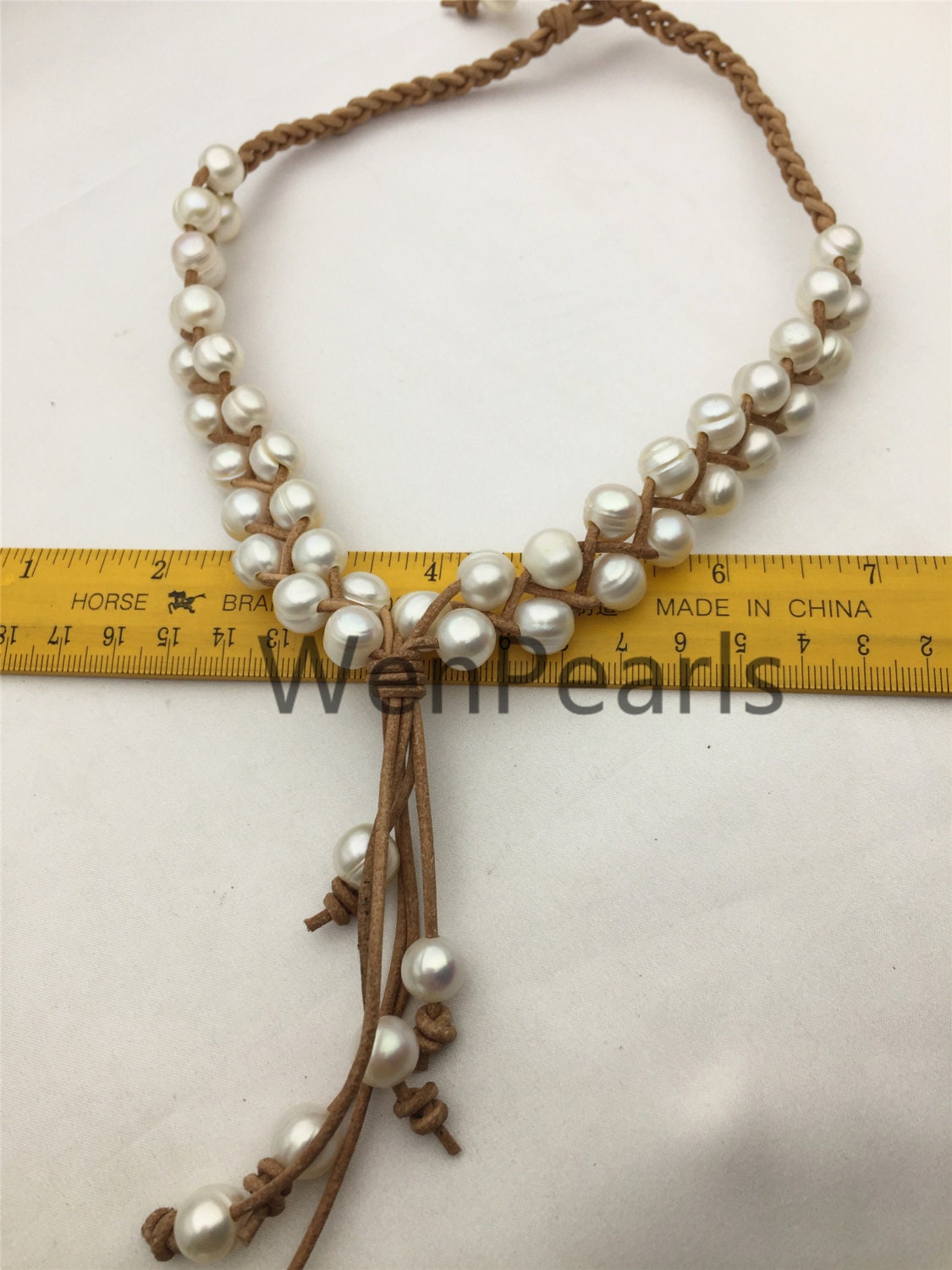 Big pearl Freshwater pearl and leather necklace - Drop pearl necklace - Le4-001