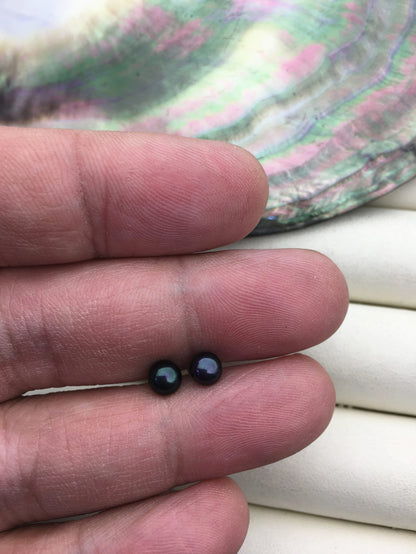 AAA 5-5.5mm tiny deep blue black pearl stud earrings,Sterling Silver,SE1-T26