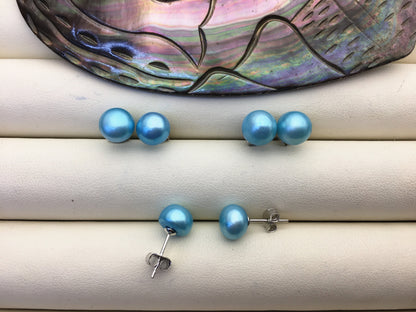 AAA 8-8.5mm light Blue Pearl earring, turquoise Pearl earrings,pearl stud earrings,SE1-T30