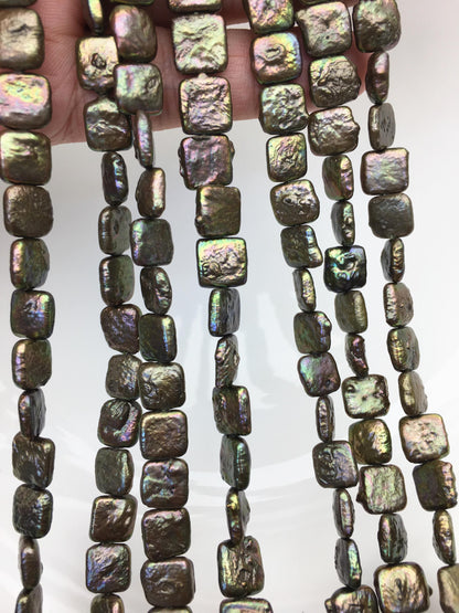 AA 9-11mm green rectangle square Shape Freshwater Pearl,Block pearl,ZS-113-6