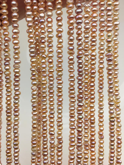 AA 3-3.5mm tiny pink button pearls,full strand,Rondelle pearl Beads,orange freshwater pearl,loose strands,SM3-2A-2