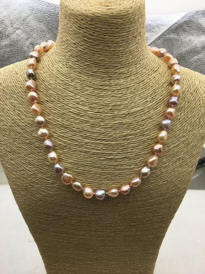 17.5'' AAA+ 9mm Pink Purple Mix Color Nugget Pearl necklace,pearl necklace, NPN1-023