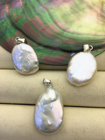 1pc AA+ 15-16mm White Drop Coin Baroque pearl pendant,NC1-T8