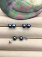 1 pair AAA 7-8mm Deep Blue Near Round Pearl Stud Earrings,Sterling Silver,Wedding,classic pearl studs,SE1-T14
