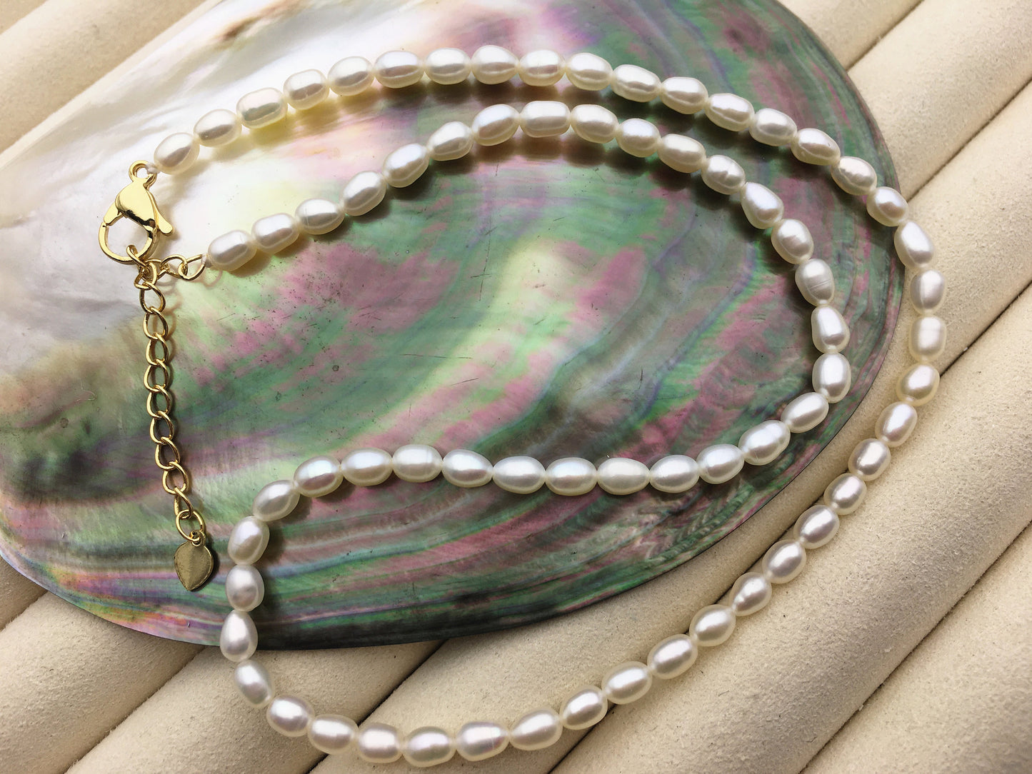 15+2'' AAA 2.8-3.1mm tiny rice freshwater Pearl necklace,genuine freshwater Pearl necklace,Natural Pearl Necklace,NPN1-042