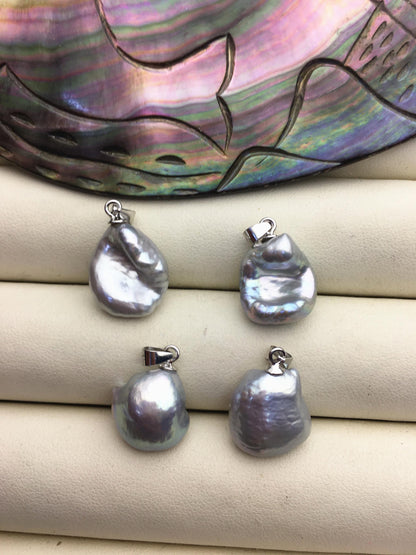 2pcs AAA 12-14mm Gray Bow Shape Keshi freshwater pearl pendant,sterling silver,NC1-T54