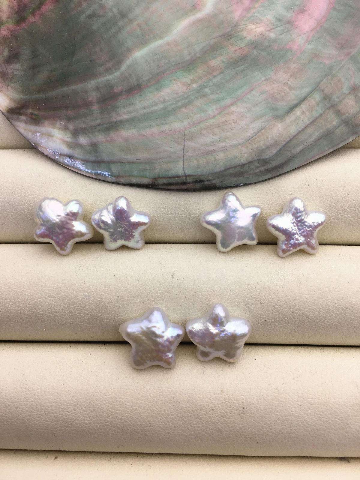 2 pairs AAA 11-13mm White Five pointed star Shape Freshwater Pearl White loose Beads Piar,no hole, wholesale,ZS-103-37-72