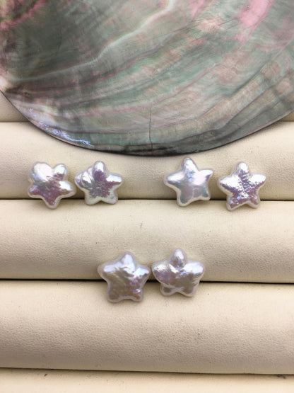 2 pairs AAA 11-13mm White Five pointed star Shape Freshwater Pearl White loose Beads Piar,no hole, wholesale,ZS-103-37-72
