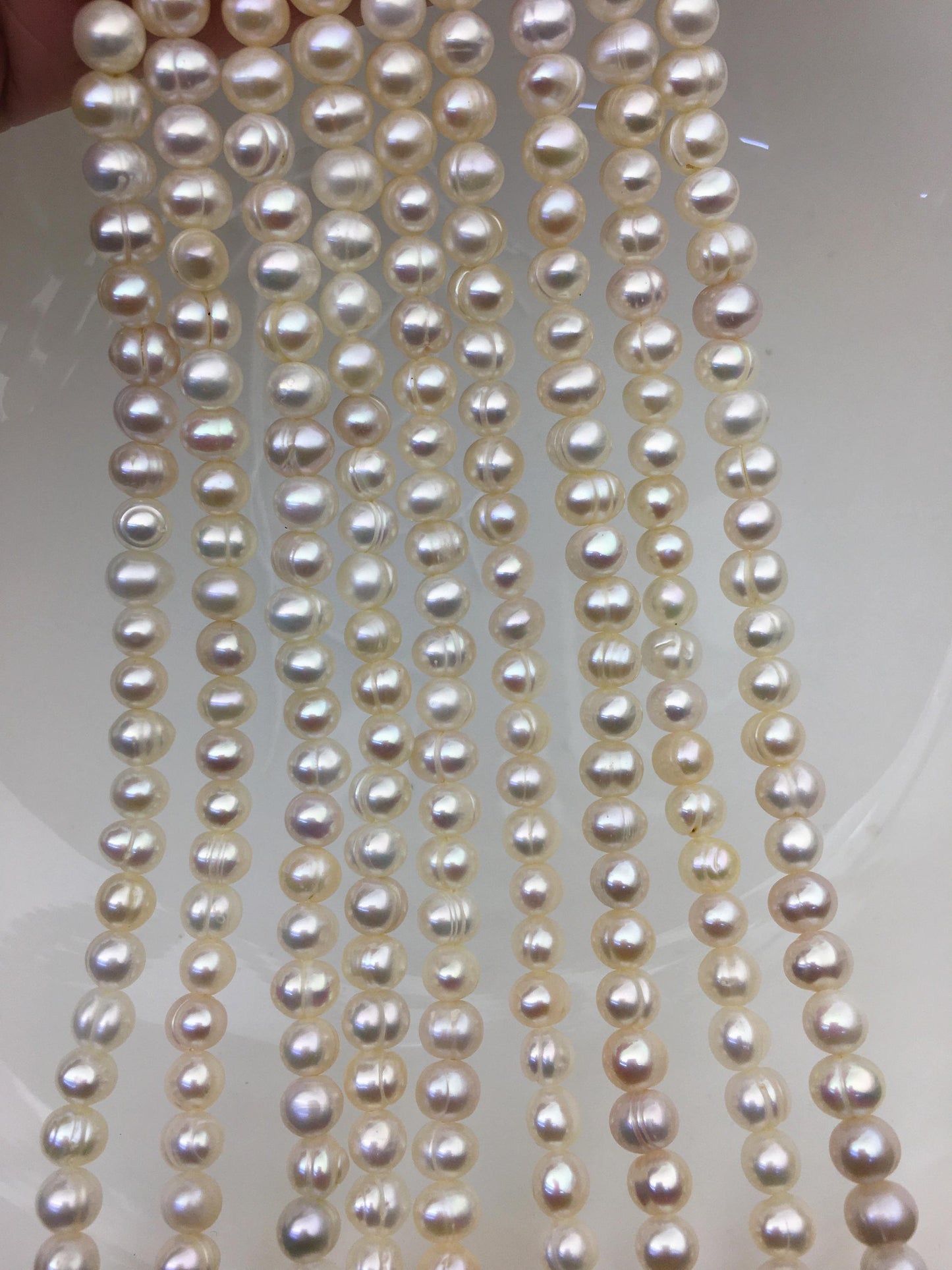 AA 5.7-6.5mm white Ring potato freshwater pearl,near round white pearl bead strand supply from China, wholesale in bulk,CR6-2A-2