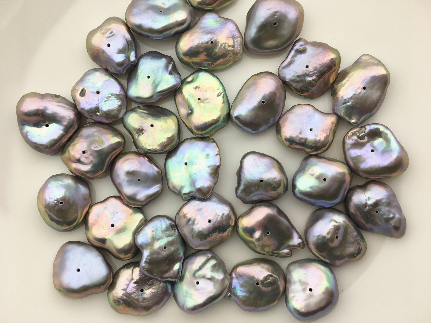 5pcs AA+ 15-18mm Very Big Gray Rainbow THICK Keshi Freshwater Pearls,center drill hole,good quality,ZS-128-4
