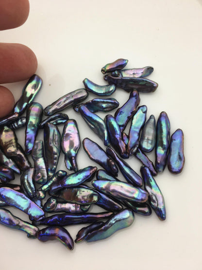 43pcs AAA 5-9mm black blue biwa keshi Freshwater Pearls, no hole,ZS-80-1-26