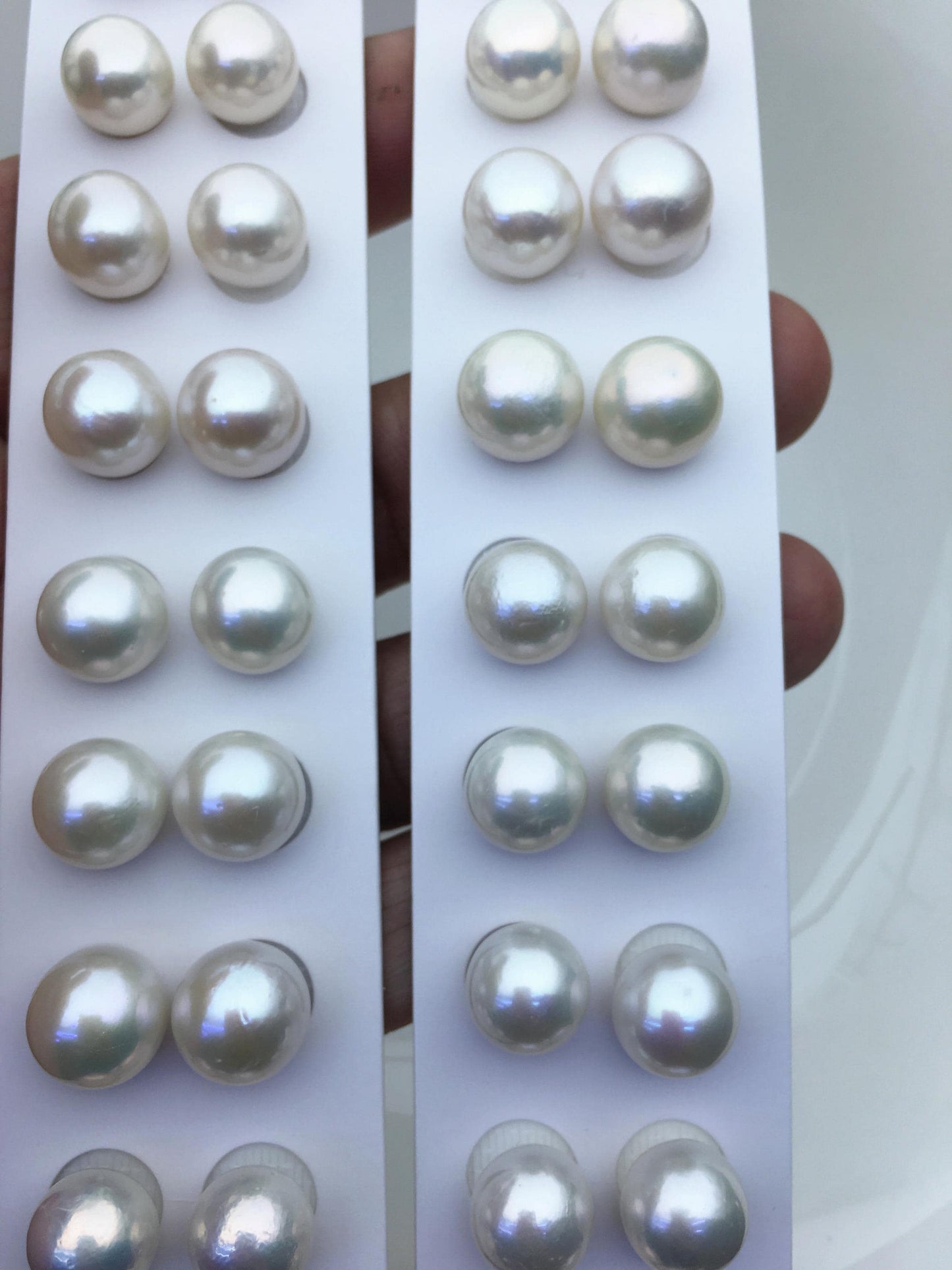 5 pairs AA+ 11-12mm white round freshwater pearl pair,no hole,RP11-3A-9