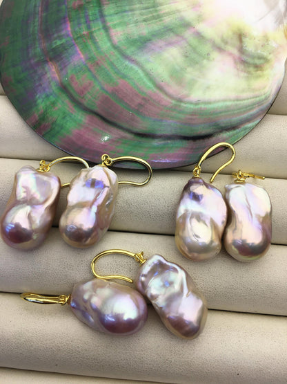 1 pair AAA 13-18mm natural purple flame ball pearl dangle earrings,gold sterling silver earrings,SE3-031-15