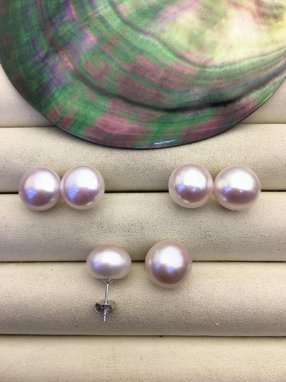 AAA 12-13mm light purple button round Pearl Stud Earrings,freshwater pearl earrings,Wedding,classic pearl studs,SE1-069-27