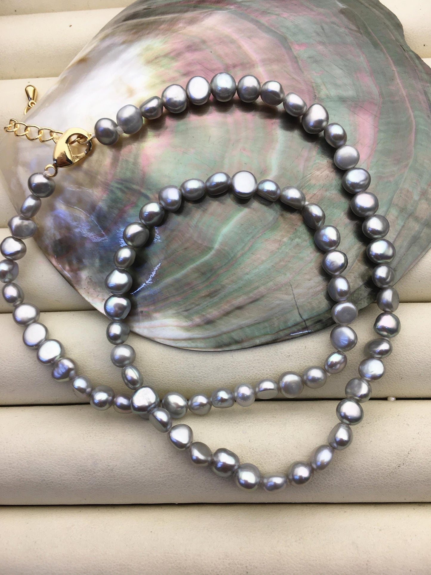 1pc AAA+ 16+2'' 5-6mm Gray Nugget Pearl necklace,pearl necklace, NPN1-029