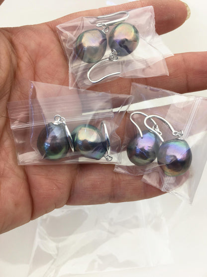 AAA 12-13mm black rainbow drop edison freshwater pearl dangle earrings,silver sterling sliver dangle earrings,SE3-T9-45